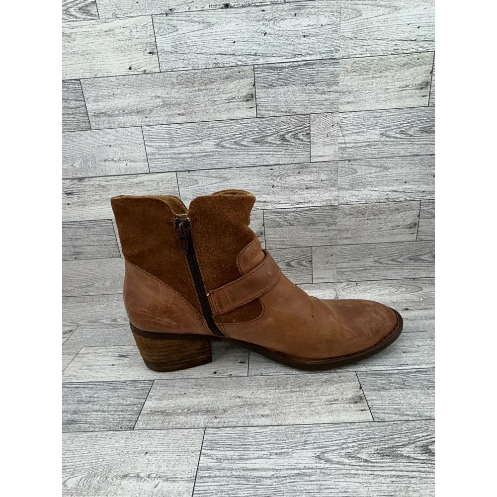 Born Brown Leather Suede Ankle Boots Men 11M F75517‎ Buckle Zip Block Heel